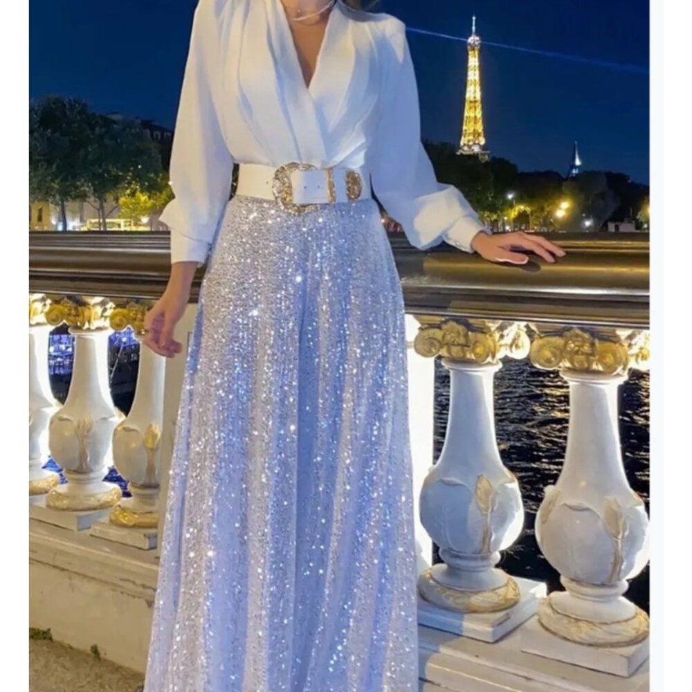 Silver and White Elegant Jumpsuit
